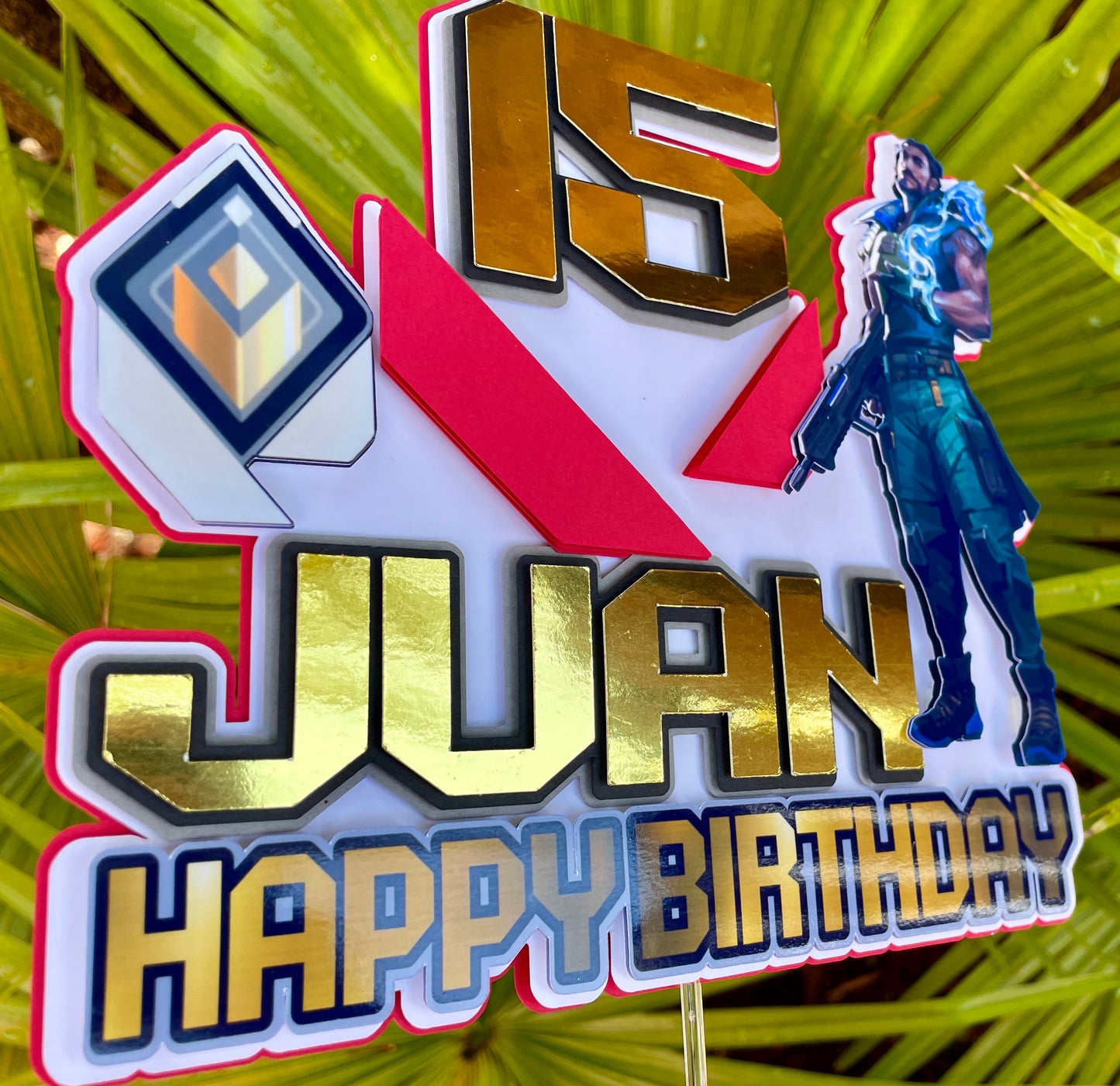Valorant Cake Topper, Gamer, Video Game Birthday Cake Topper, Game Lover Gaming Birthday Party, Level Up Birthday Party Decorations