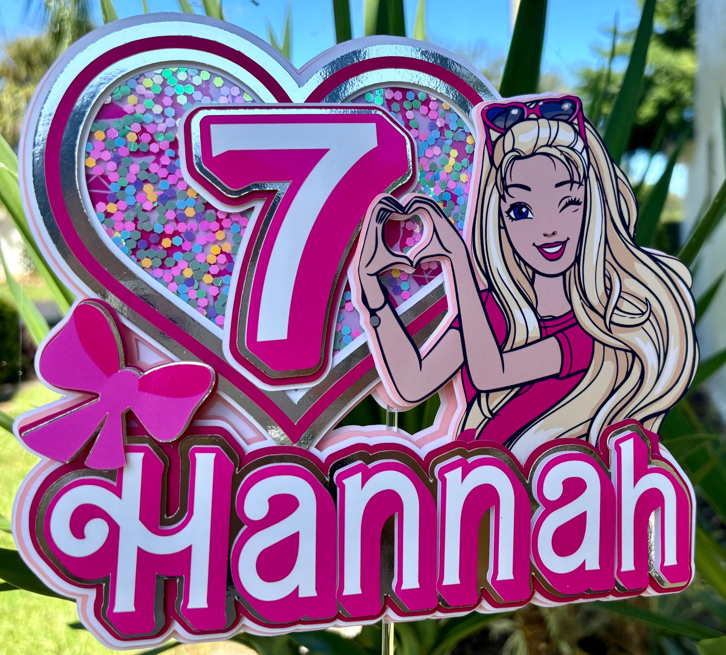 Heart Hands Pink Doll Theme, Pink Birthday Cake Topper, Pink Doll cupcake Topper, Fashion Doll Banner, Doll Pink Birthday goodie bags, Pink