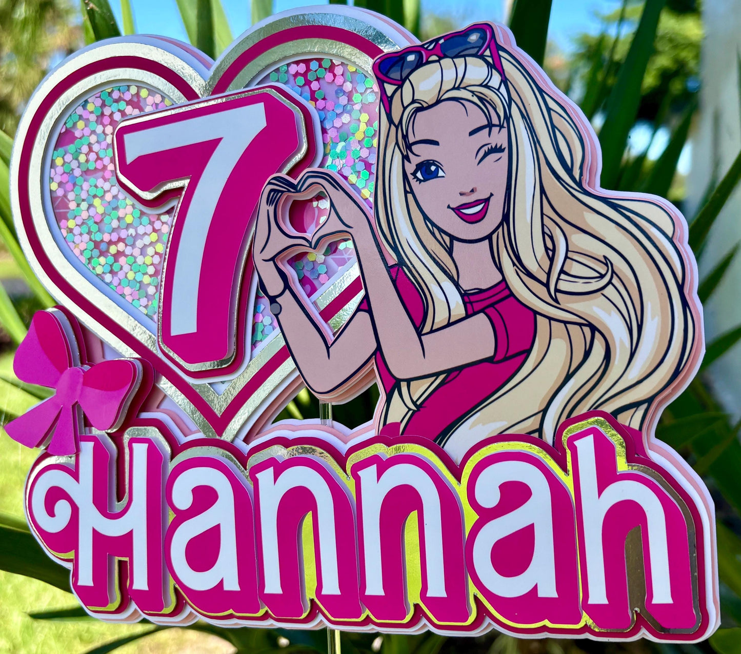 Heart Hands Pink Doll Theme, Pink Birthday Cake Topper, Pink Doll cupcake Topper, Fashion Doll Banner, Doll Pink Birthday goodie bags, Pink