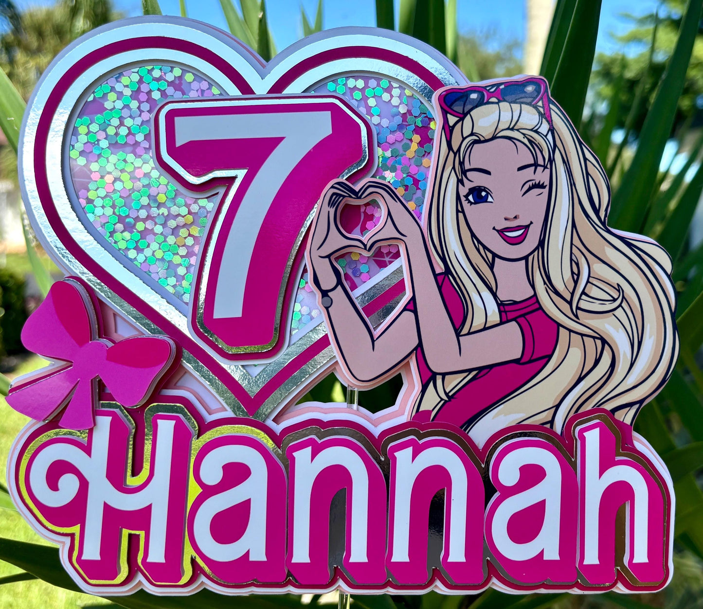 Heart Hands Pink Doll Theme, Pink Birthday Cake Topper, Pink Doll cupcake Topper, Fashion Doll Banner, Doll Pink Birthday goodie bags, Pink