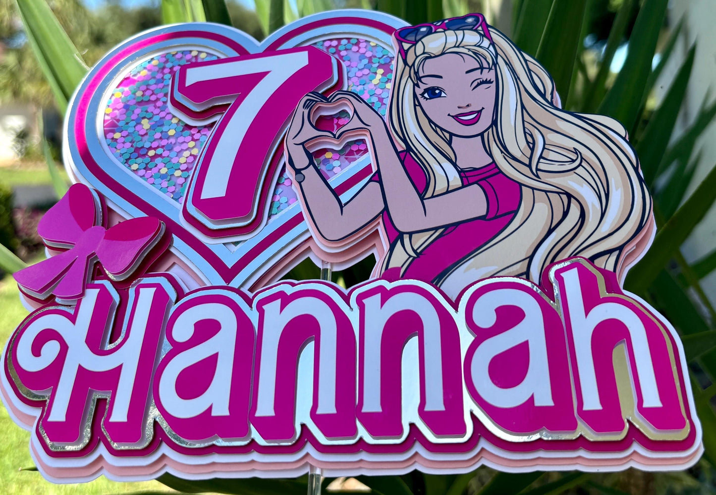 Heart Hands Pink Doll Theme, Pink Birthday Cake Topper, Pink Doll cupcake Topper, Fashion Doll Banner, Doll Pink Birthday goodie bags, Pink