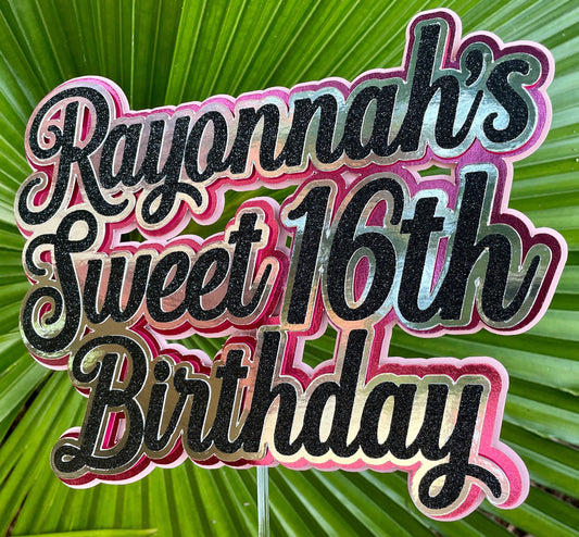 Sweet 16 Cake Topper, Custom Cake Topper, Name Cake Topper, Birthday Cake Topper, Sweet 16 Decor, silver Cake Topper, Personalized Topper