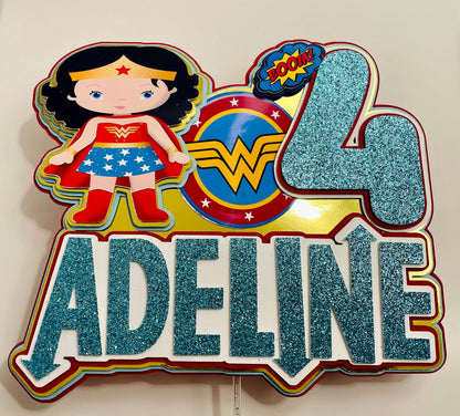 Wonder Woman, Glitter Cake Topper, Girl Super Hero, Super Hero Cake Topper Personalized, DC comics justice league