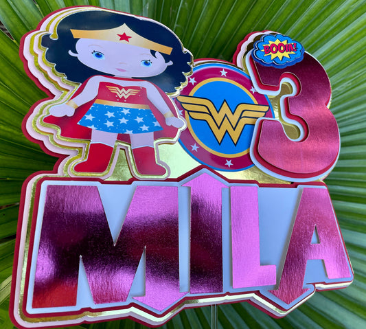 Wonder Woman, Glitter Cake Topper, Girl Super Hero, Super Hero Cake Topper Personalized, DC comics justice league